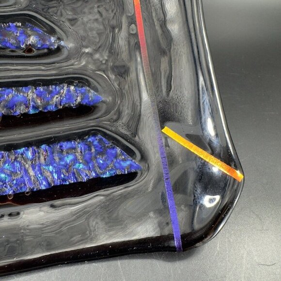 Hand Made Dichroic Art Glass Fused Iridescent Finish Bowl Dish Christmas Center - Picture 8 of 16